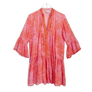 TAJ by Sabrina Ari Mini Dress Pink Orange Ruffle Medium